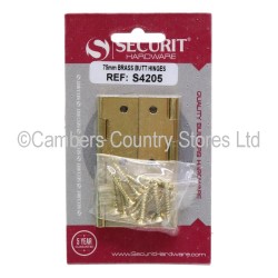 Securit Brass Butt Hinges Self Colour 75mm 2 Pack